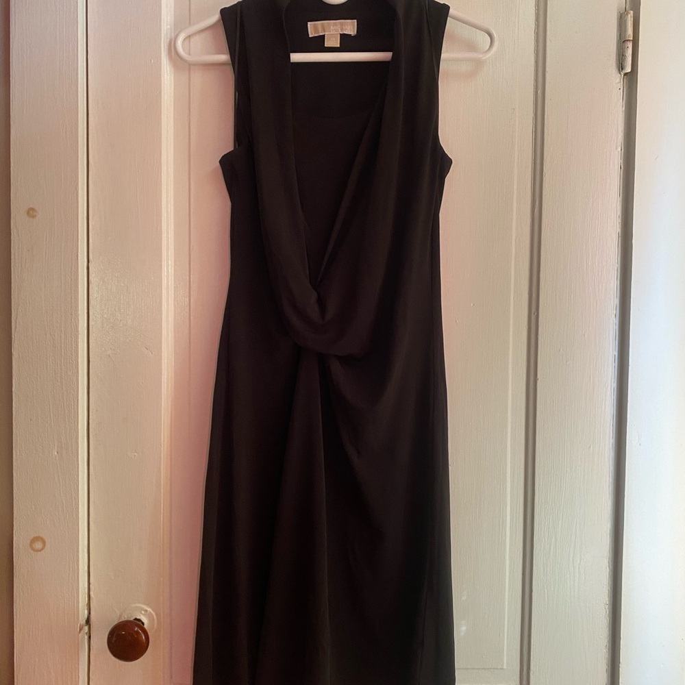Michael Kors Black Sleeveless Draped Front Dress